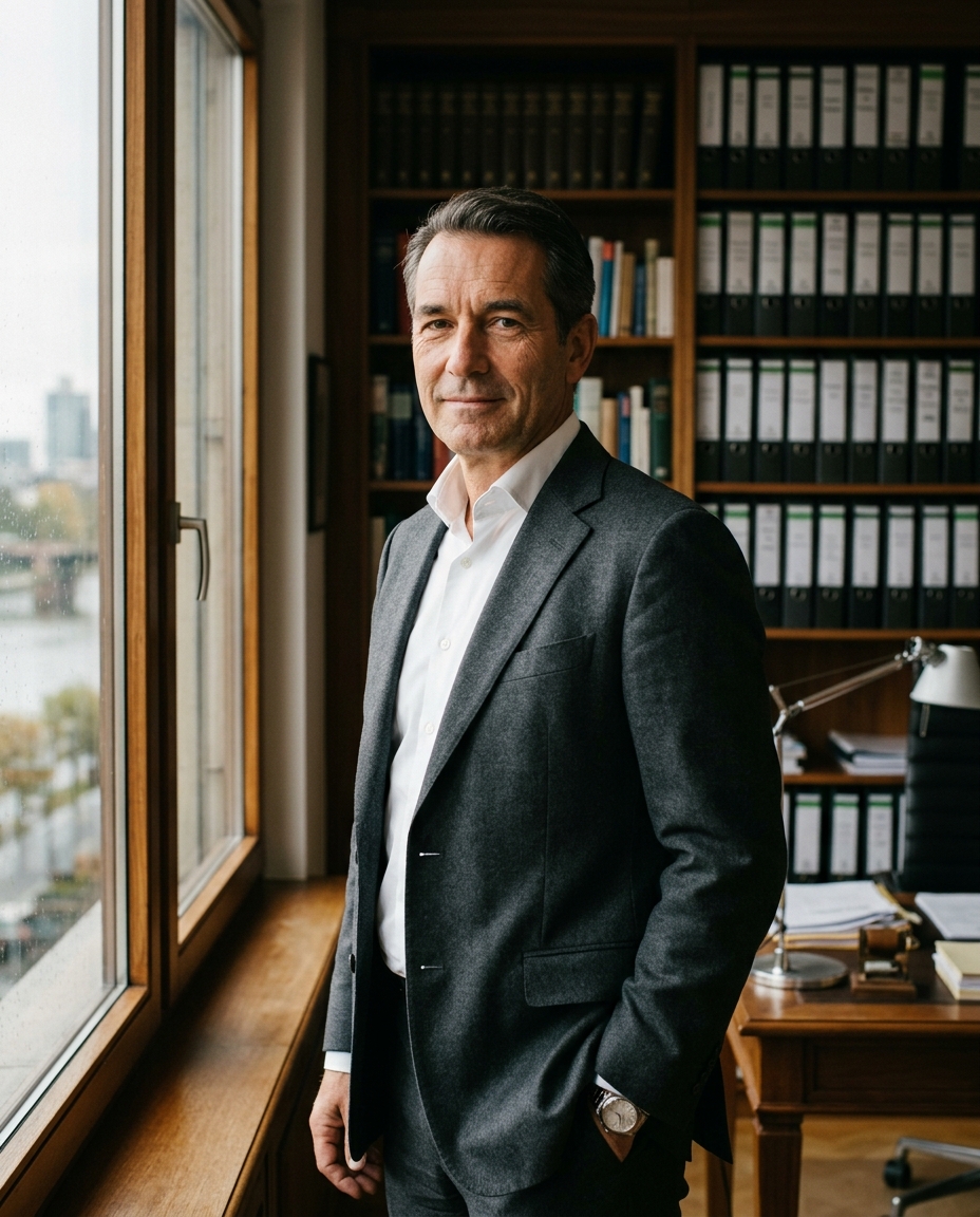 Erfahrener M&A-Berater im Büro – ruhige Präsenz und professionelles Urteil