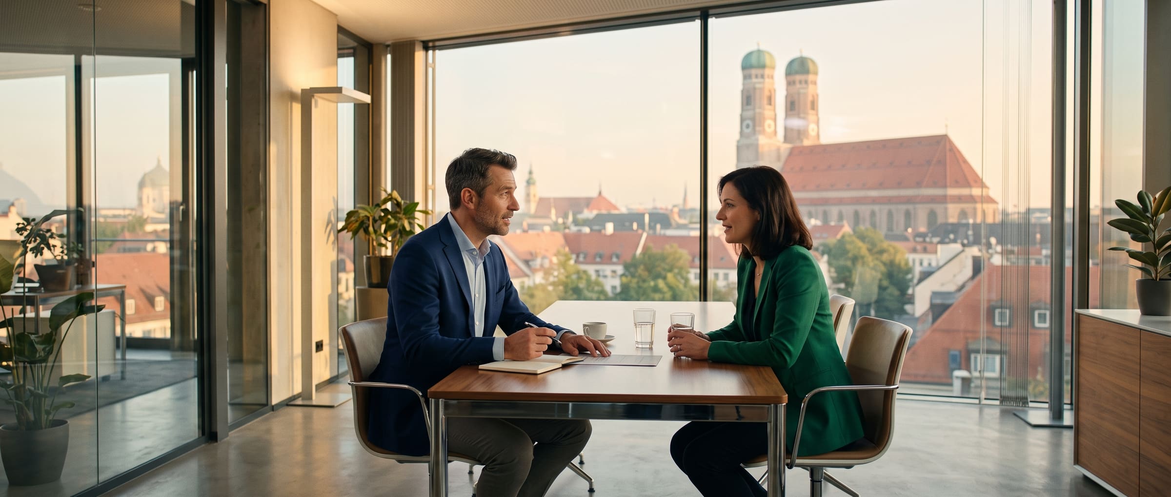 Berater und Unternehmerin im offenen Gespräch – zur Seite Unternehmen in Schieflage